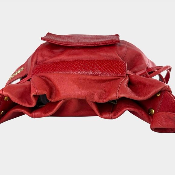 Women See by Chloé Red Leather Shoulder Bucket Bag Snakeskin Details - Picture 6 of 14